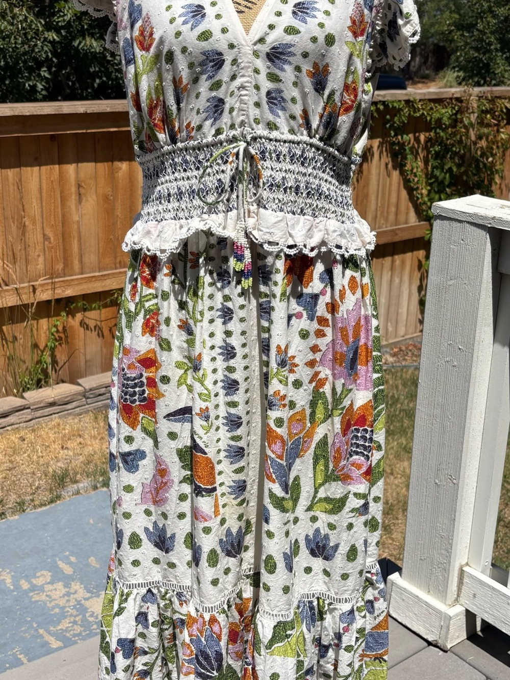 FARM Rio White Floral Maxi Dress with Multicolor Embroidery- Gorgeous! - Picture 6 of 7